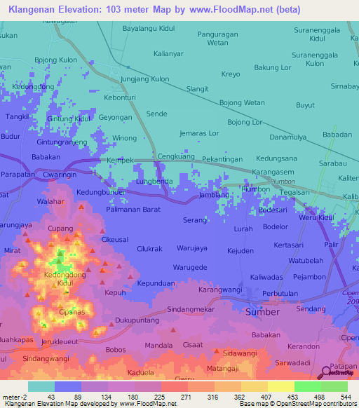 Klangenan,Indonesia Elevation Map