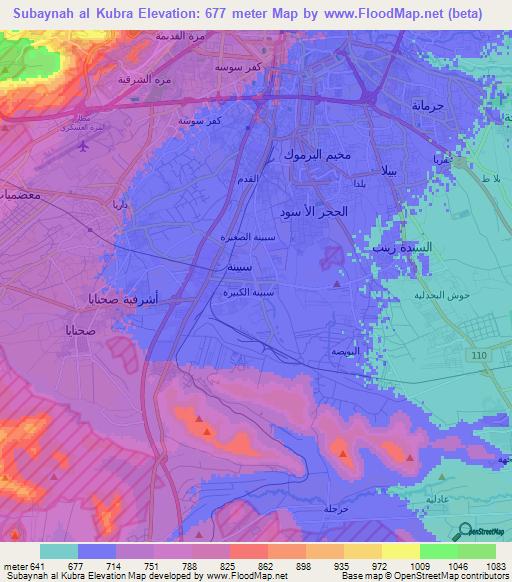 Subaynah al Kubra,Syria Elevation Map