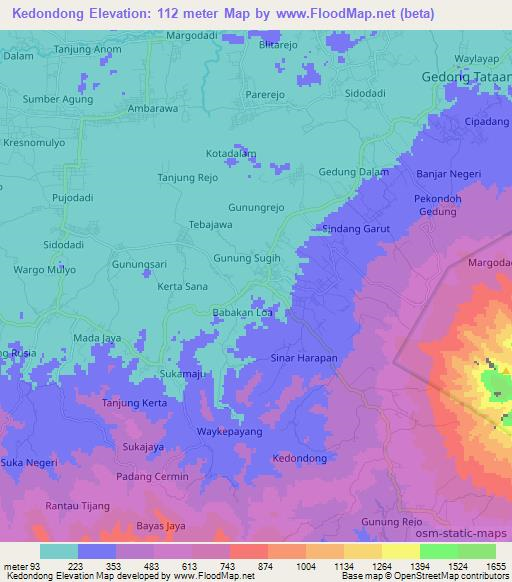 Kedondong,Indonesia Elevation Map