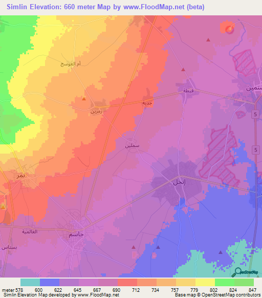 Simlin,Syria Elevation Map
