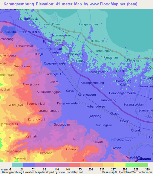 Karangsembung,Indonesia Elevation Map