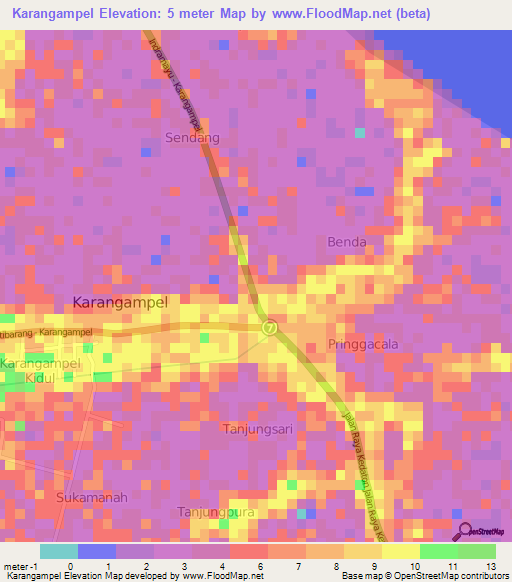 Karangampel,Indonesia Elevation Map