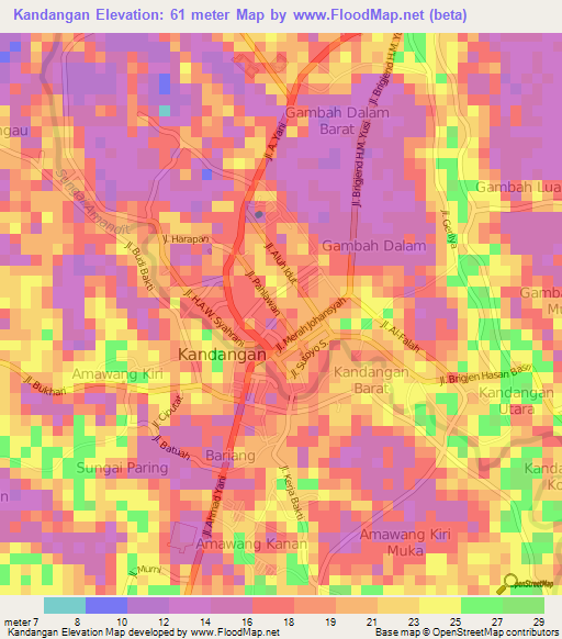 Kandangan,Indonesia Elevation Map