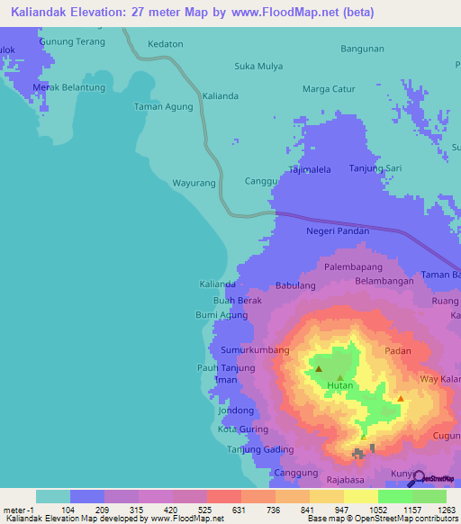 Kaliandak,Indonesia Elevation Map