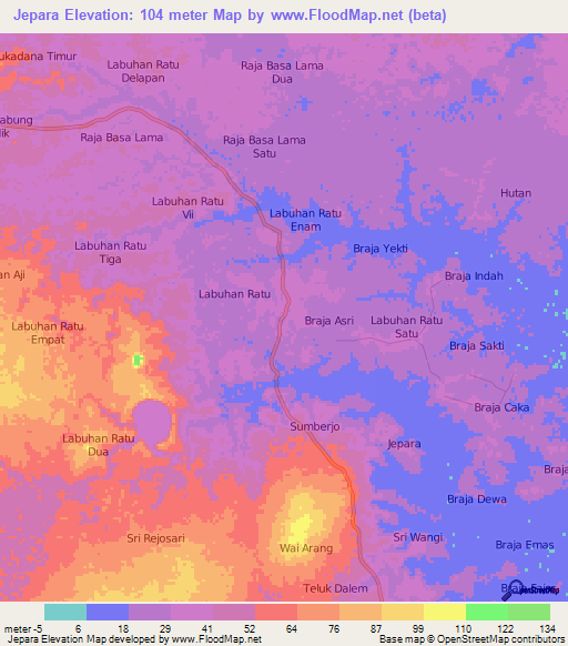 Jepara,Indonesia Elevation Map