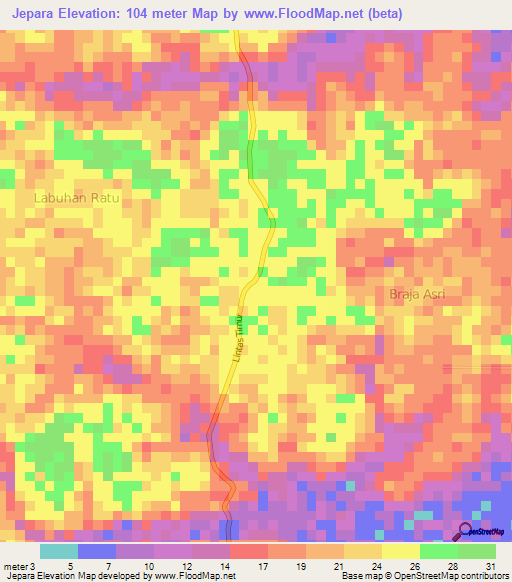 Jepara,Indonesia Elevation Map