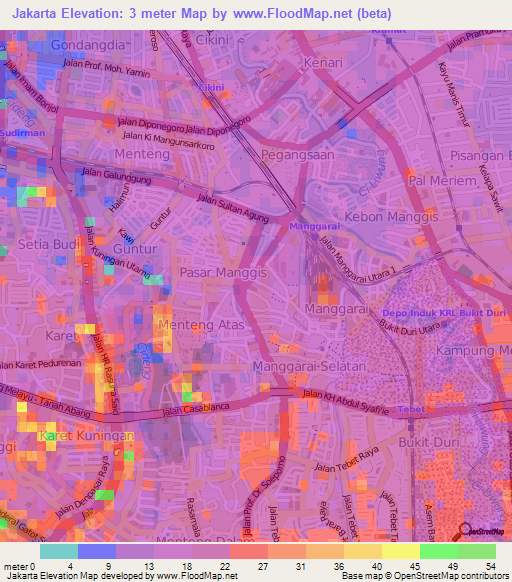 Jakarta,Indonesia Elevation Map