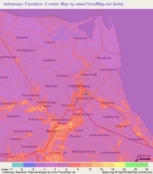 Indramayu,Indonesia Elevation Map