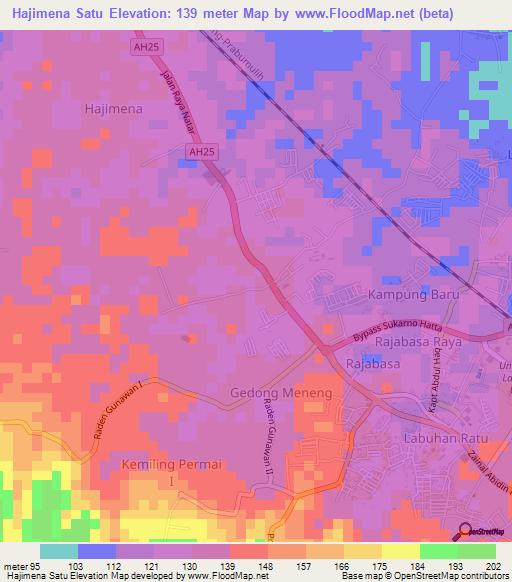 Hajimena Satu,Indonesia Elevation Map