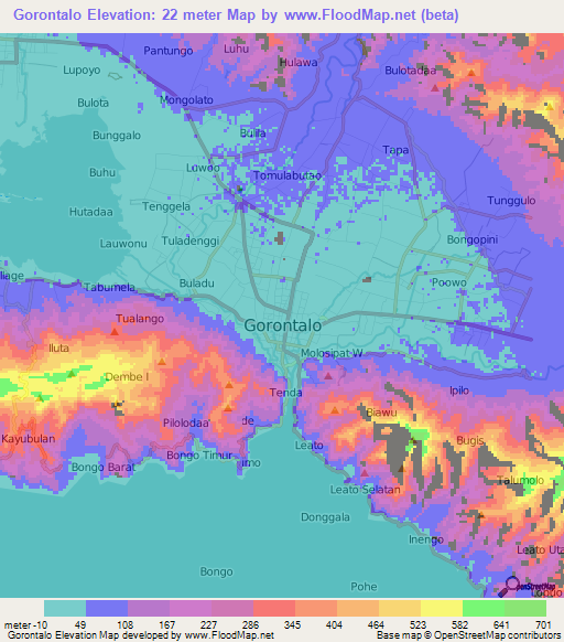 Gorontalo,Indonesia Elevation Map