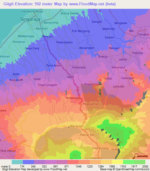 Gitgit,Indonesia Elevation Map