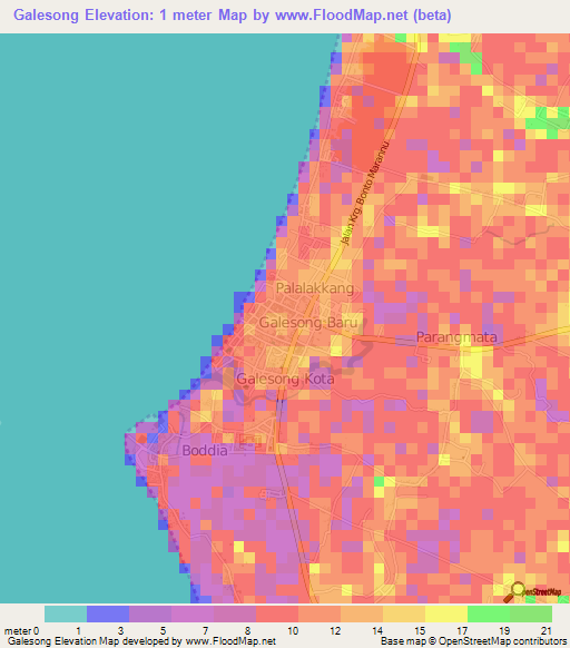 Galesong,Indonesia Elevation Map