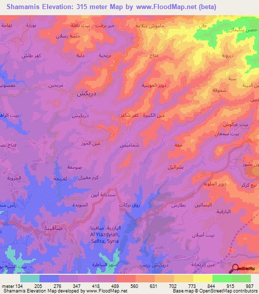 Shamamis,Syria Elevation Map