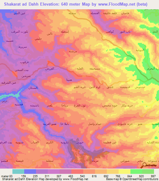 Shakarat ad Dahh,Syria Elevation Map