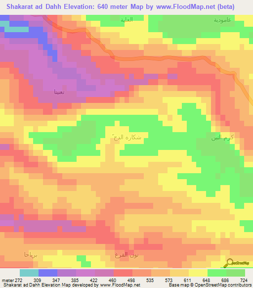 Shakarat ad Dahh,Syria Elevation Map