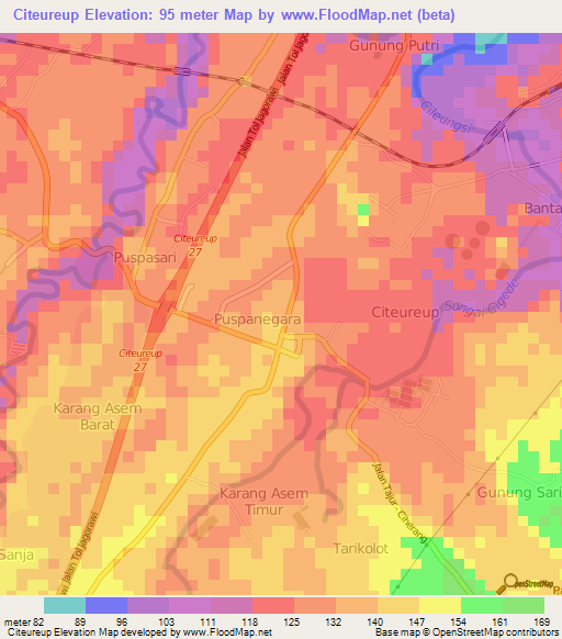 Citeureup,Indonesia Elevation Map