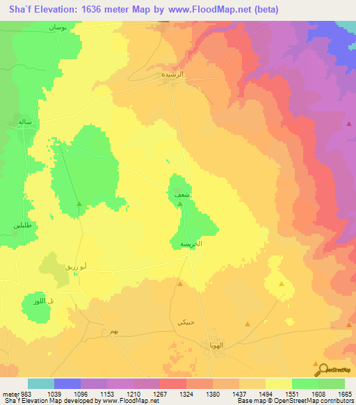 Sha`f,Syria Elevation Map