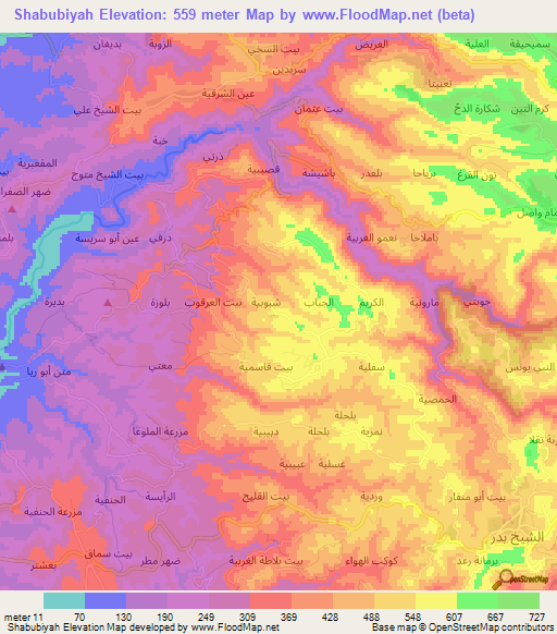 Shabubiyah,Syria Elevation Map