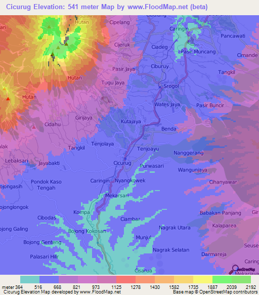 Cicurug,Indonesia Elevation Map