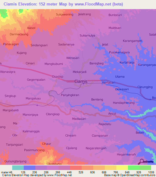 Ciamis,Indonesia Elevation Map