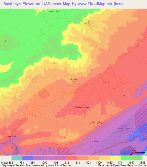 Saydnaya,Syria Elevation Map