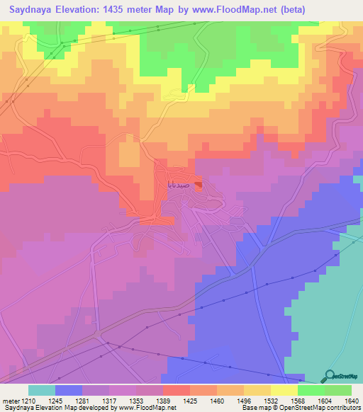 Saydnaya,Syria Elevation Map