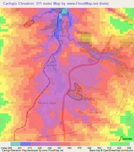 Caringin,Indonesia Elevation Map