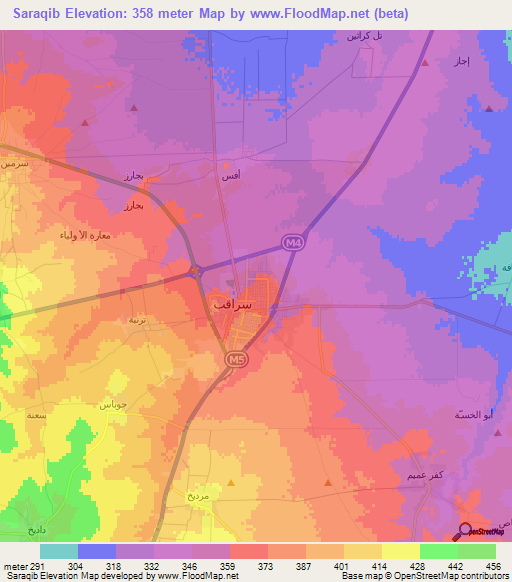 Saraqib,Syria Elevation Map
