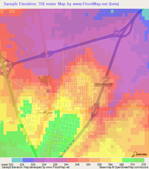 Saraqib,Syria Elevation Map