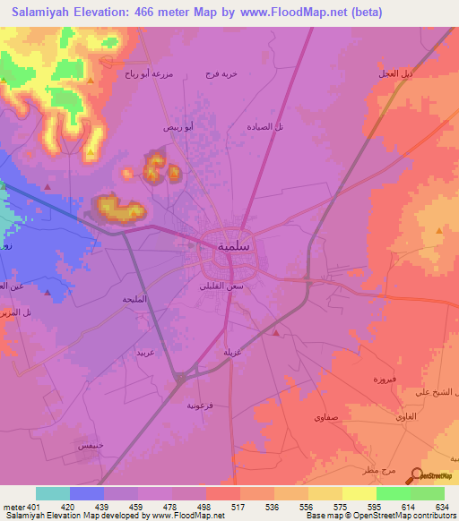 Salamiyah,Syria Elevation Map