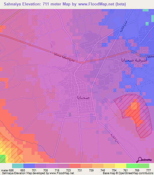 Sahnaiya,Syria Elevation Map