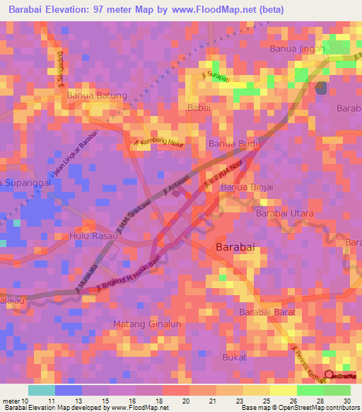Barabai,Indonesia Elevation Map
