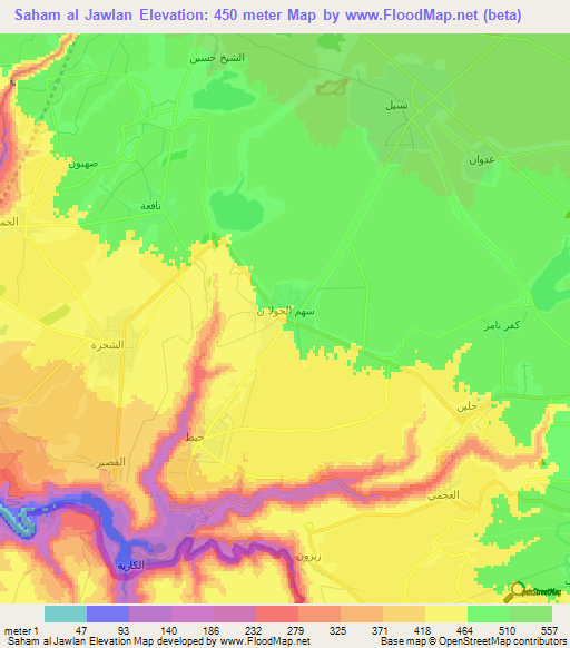 Saham al Jawlan,Syria Elevation Map