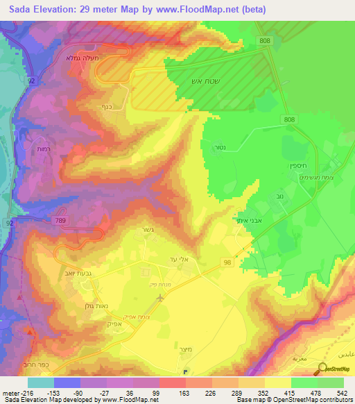 Sada,Syria Elevation Map