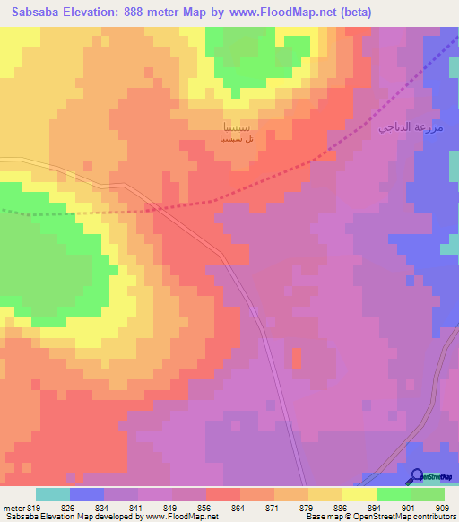 Sabsaba,Syria Elevation Map