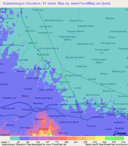 Arjawinangun,Indonesia Elevation Map