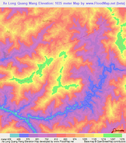 Xe Long Quang Mang,Laos Elevation Map