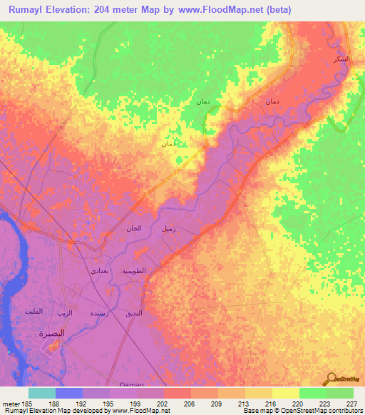 Rumayl,Syria Elevation Map