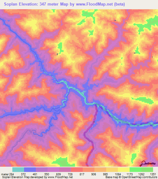 Soplan,Laos Elevation Map