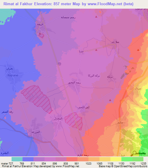 Rimat al Fakhur,Syria Elevation Map