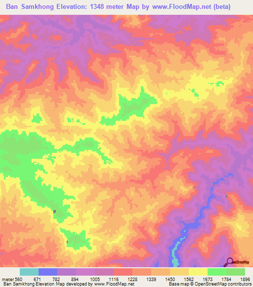 Ban Samkhong,Laos Elevation Map
