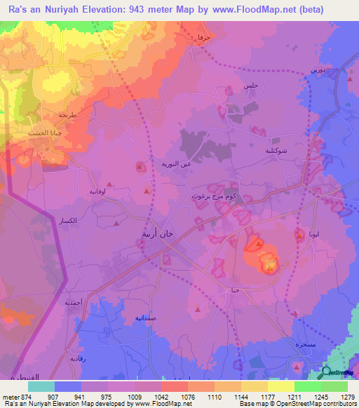 Ra's an Nuriyah,Syria Elevation Map