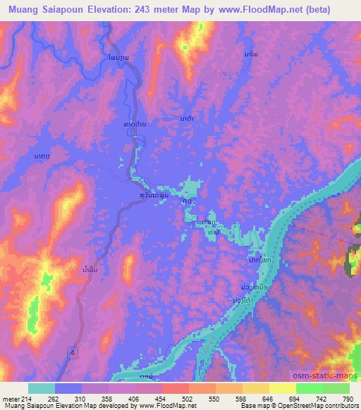 Muang Saiapoun,Laos Elevation Map