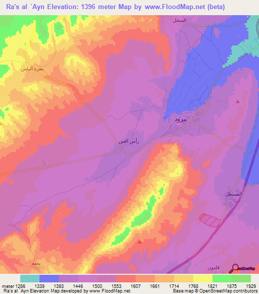 Ra's al `Ayn,Syria Elevation Map