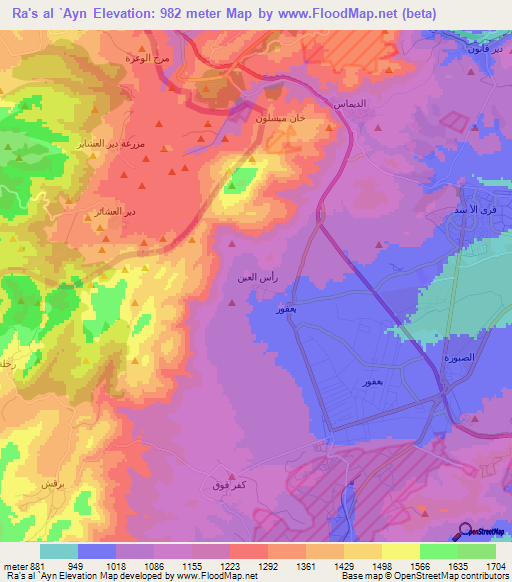Ra's al `Ayn,Syria Elevation Map