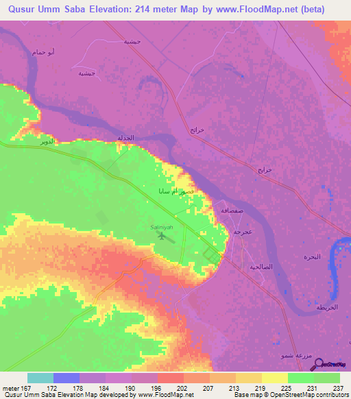 Qusur Umm Saba,Syria Elevation Map