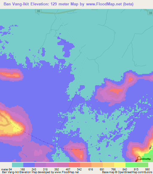 Ban Vang-Ikit,Laos Elevation Map