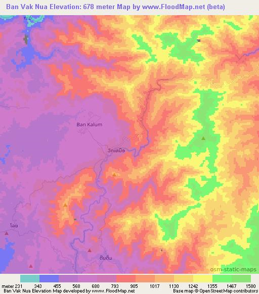 Ban Vak Nua,Laos Elevation Map