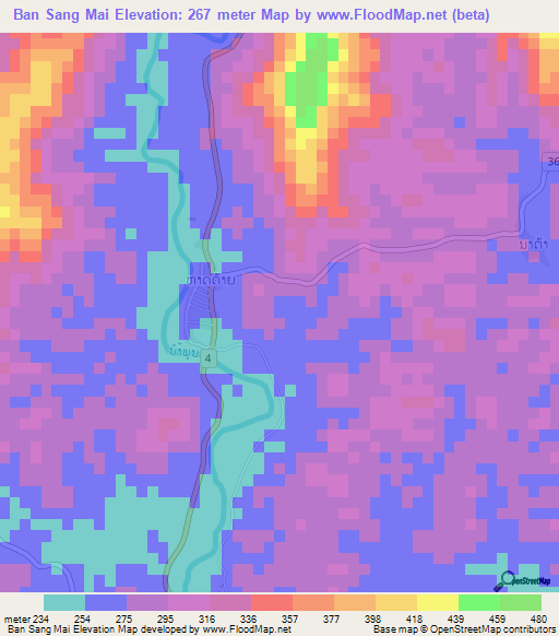 Ban Sang Mai,Laos Elevation Map