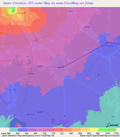 Jasim,Syria Elevation Map